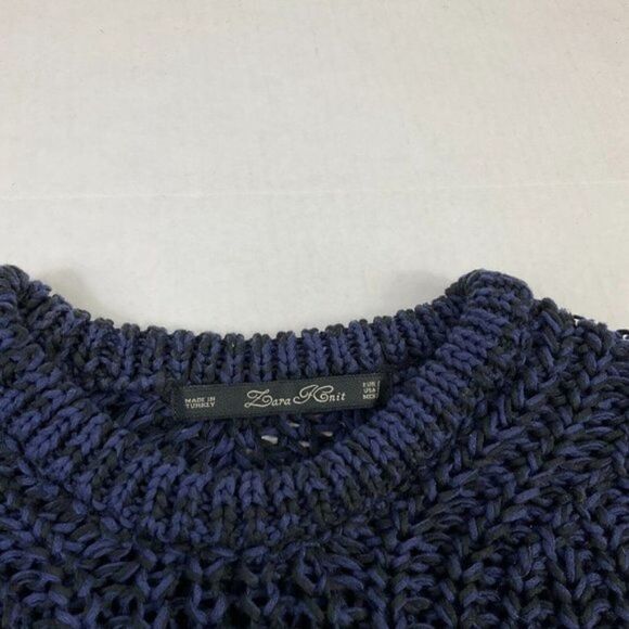 Zara Womens Cable Knit Tunic Sweater Black Blue Long Sleeve Pullover S Small - Picture 4 of 11